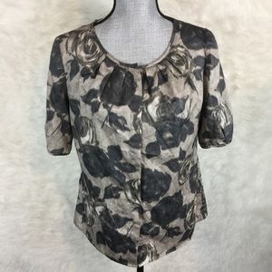 Talbots 10P Gray Floral Button Down Blouse
